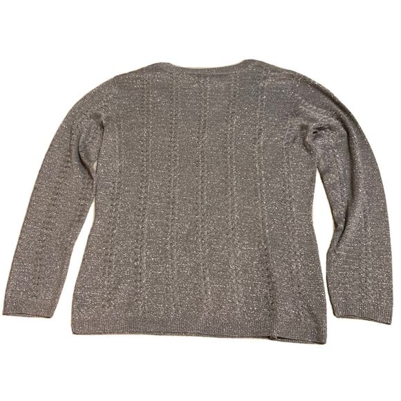 New York & Company Womens Knit Sweater Size XL Gray Glitter Pullover Preppy - Picture 2 of 5
